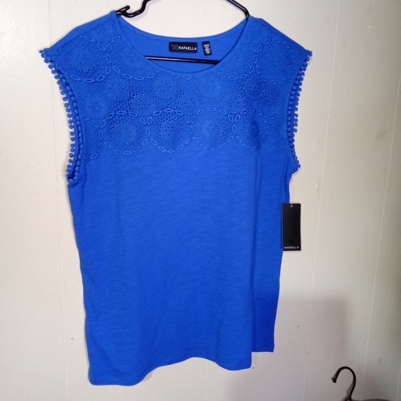 Rafaella Tops - Rafaella Royal Blue Eyelet Sleeve Tank